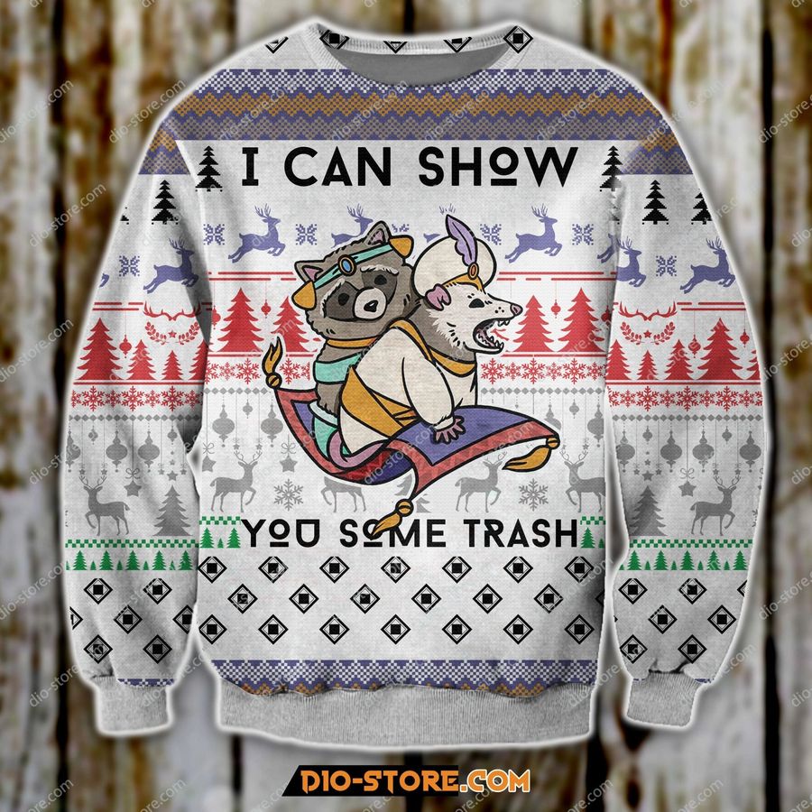 3D Knitting Pattern Raccon I Can Show You Some Trash Ugly Christmas Sweater Hoodie All Over Printed Cint10245, All Over Print, 3D Tshirt, Hoodie