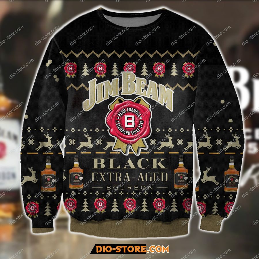 3D Print Jim Beam Black Extra Aged Bourbon Ugly Christmas Sweater Hoodie All Over Printed Cint10286, All Over Print, 3D Tshirt, Hoodie, Sweatshirt