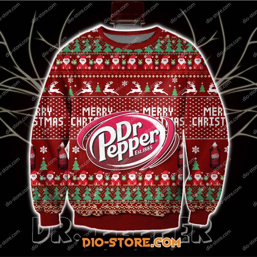 3D Print Knitting Pattern Dr Pepper Ugly Christmas Sweater Hoodie All Over Printed Cint10317, All Over Print, 3D Tshirt, Hoodie, Sweatshirt