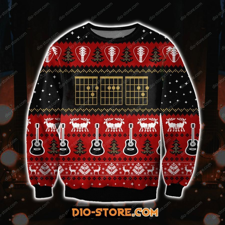 3D Print Knitting Pattern Guitar Ugly Christmas Sweater Hoodie All Over Printed Cint10177, All Over Print, 3D Tshirt, Hoodie, Sweatshirt, Long Sleeve