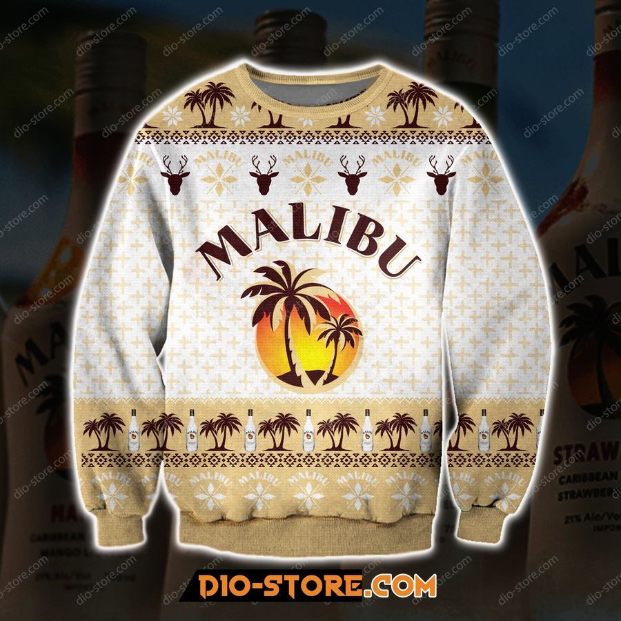 3D Print Knitting Pattern Malibu Rum Ugly Christmas Sweater Hoodie All Over Printed Cint10237, All Over Print, 3D Tshirt, Hoodie, Sweatshirt