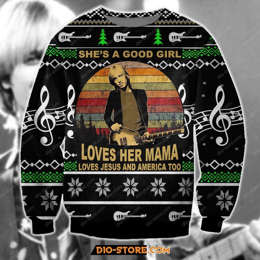 3D Print Knitting Pattern Tom Petty Ugly Christmas Sweater Hoodie All Over Printed Cint10163, All Over Print, 3D Tshirt, Hoodie, Sweatshirt