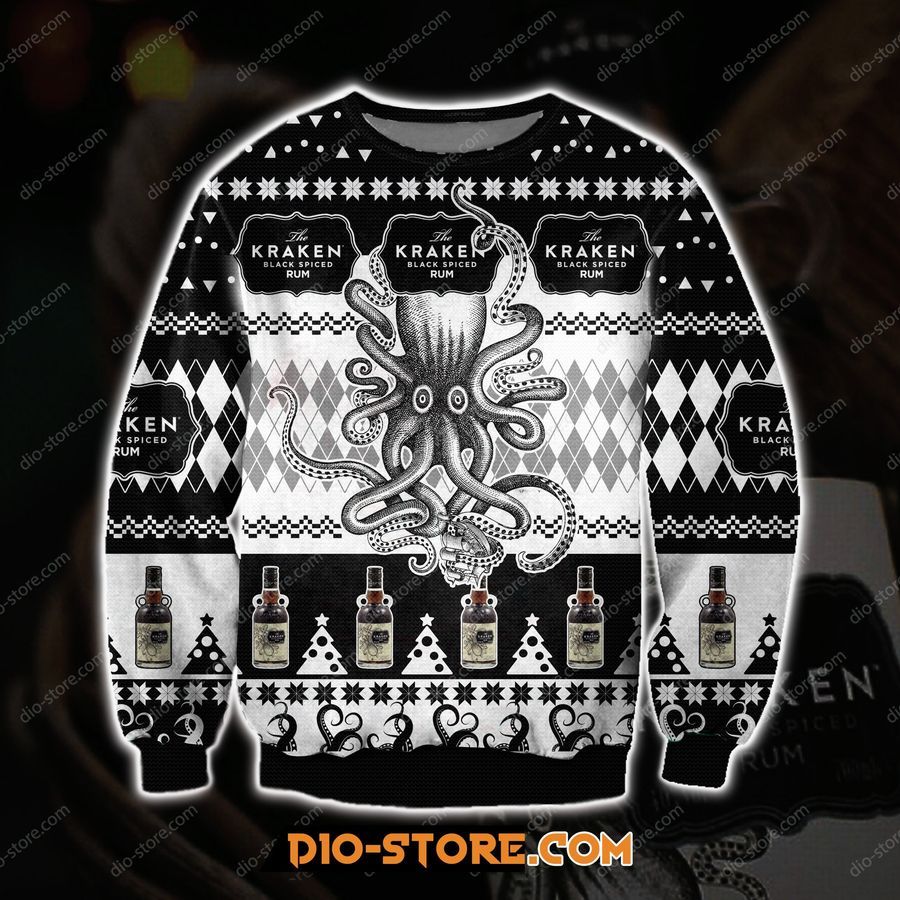 3D Print Kraken Black Spiced Rum Ugly Christmas Sweater Hoodie All Over Printed Cint10240, All Over Print, 3D Tshirt, Hoodie, Sweatshirt, Long Sleeve