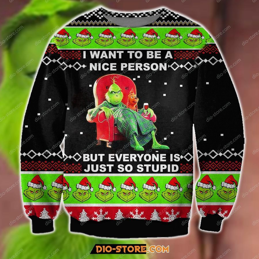 3D Print The Grinch – I Want To Be A Nice Person Ugly Christmas Sweater Hoodie All Over Printed Cint10234, All Over Print, 3D Tshirt, Hoodie