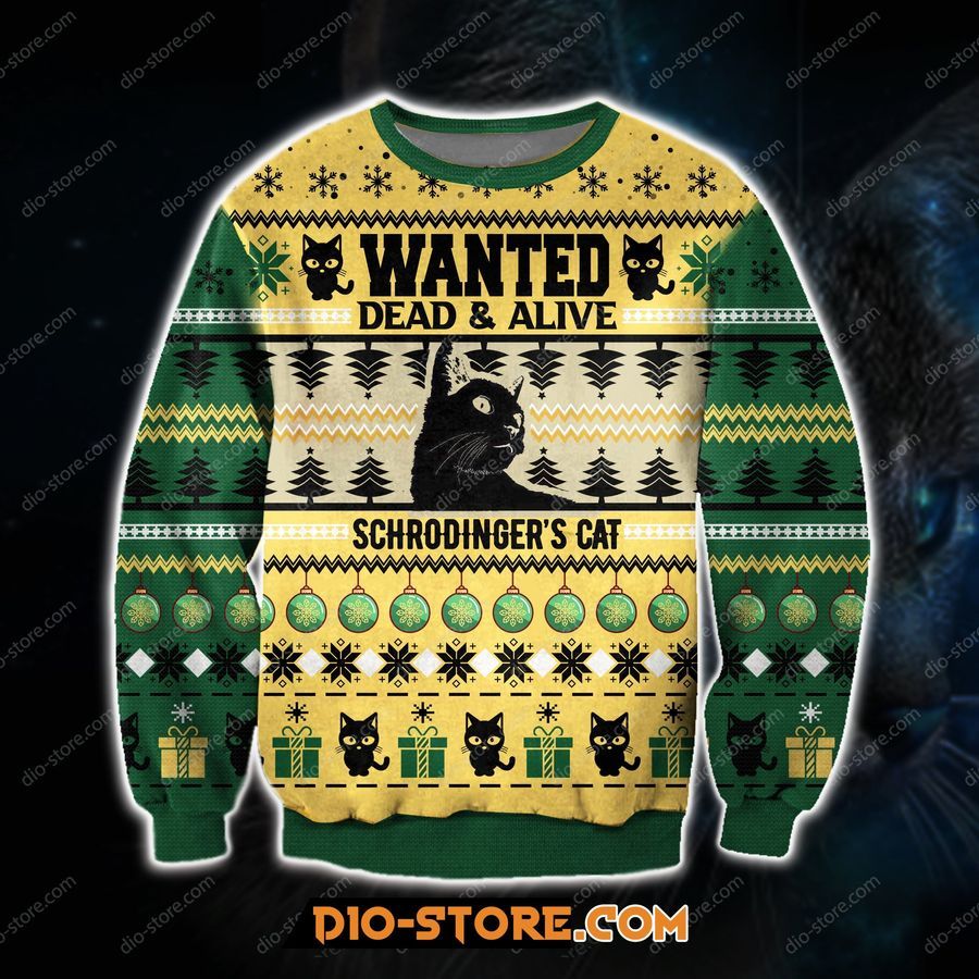 3D Printed Wanted Dead Alive Schrodingers Cat Ugly Christmas Sweater Hoodie All Over Printed Cint10203, All Over Print, 3D Tshirt, Hoodie, Sweatshirt