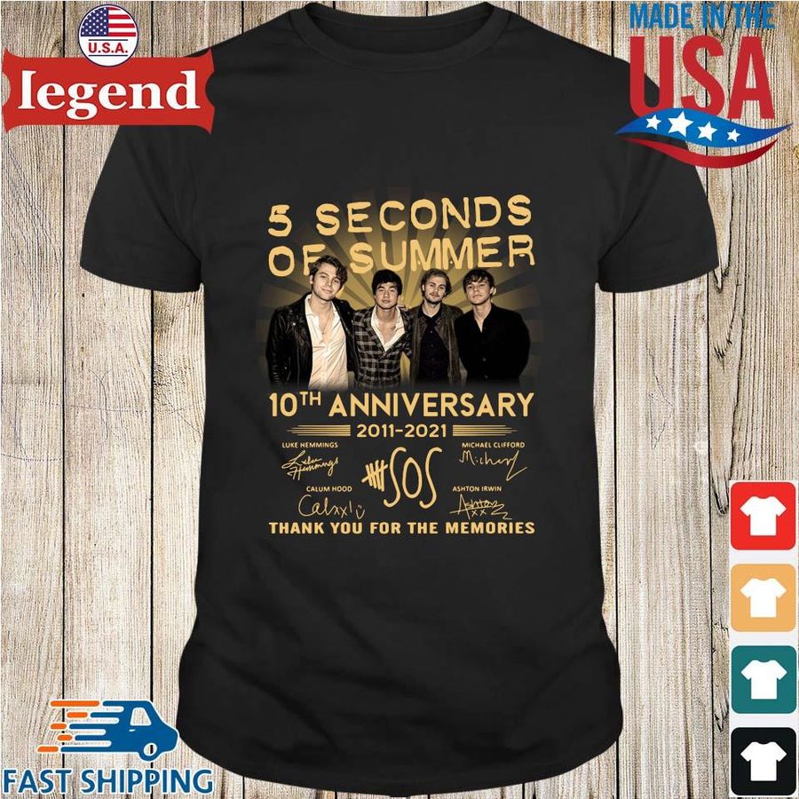 5 seconds of summer 10th anniversary 2011-2021 thank you for the memories signatures shirt