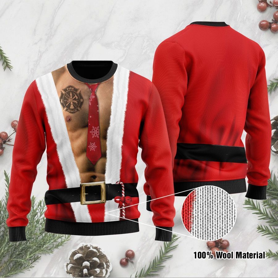 6 Packs Body Ugly Sweater With Firefighter Tattoo For Firefighters On National Ugly Sweater Day And Christmas Time - 583