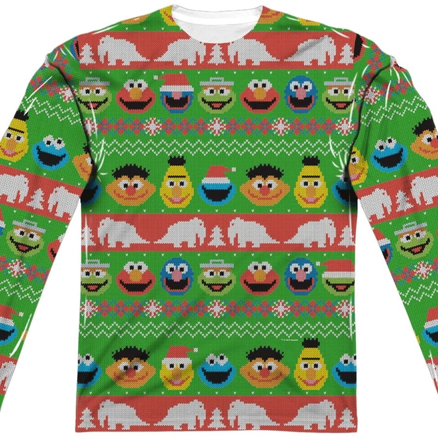 80 Tees Sesame Street Sublimated Ugly Faux Christmas Sweater Long Sleeve Tee