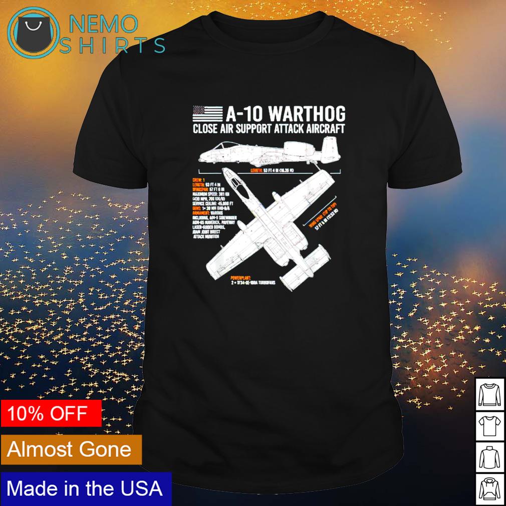 A-10 Warthog Thunderbolt II Aircraft Airplane Blueprint fact shirt