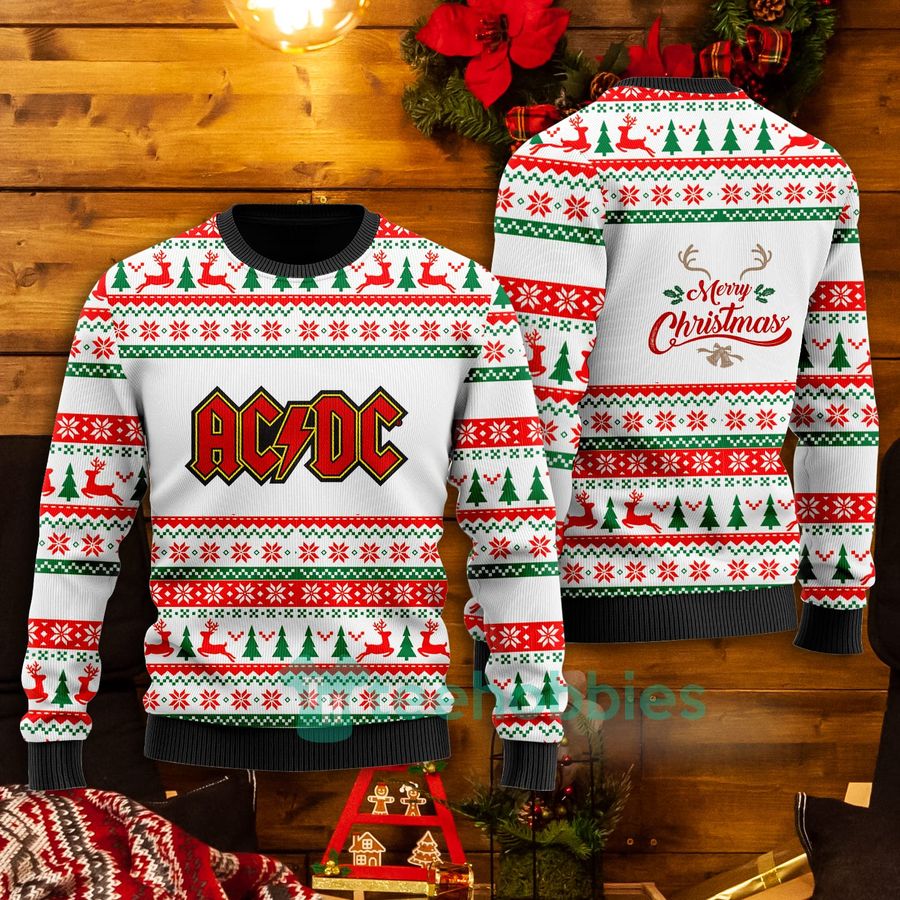 AcDc Mery Christmas All Over Printed White Christmas Sweater