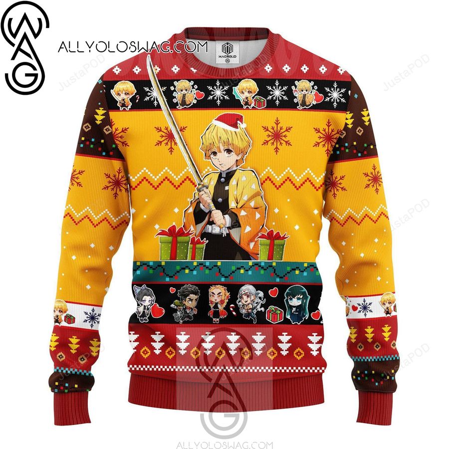 Agatsuma Zenitsu Demon Slayer Holiday Party Ugly Christmas Sweater Yellow