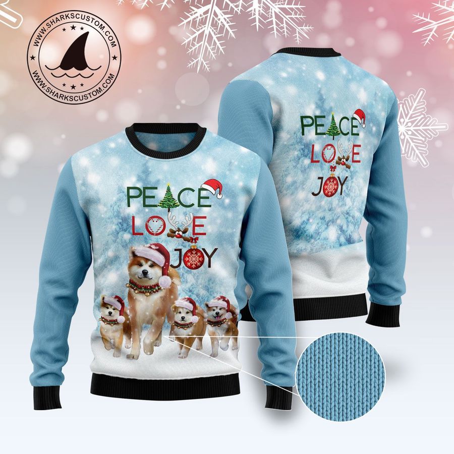 Akita Peace Love Joy Ugly Christmas Sweater, All Over Print Sweatshirt, Ugly Sweater, Christmas Sweaters, Hoodie, Sweater