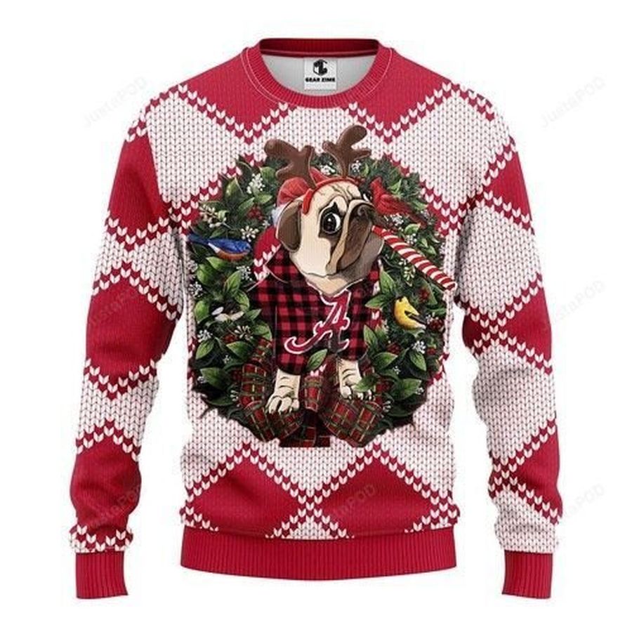 Alabama Crimson Tide Pug Dog Candy Cane Ugly Sweater