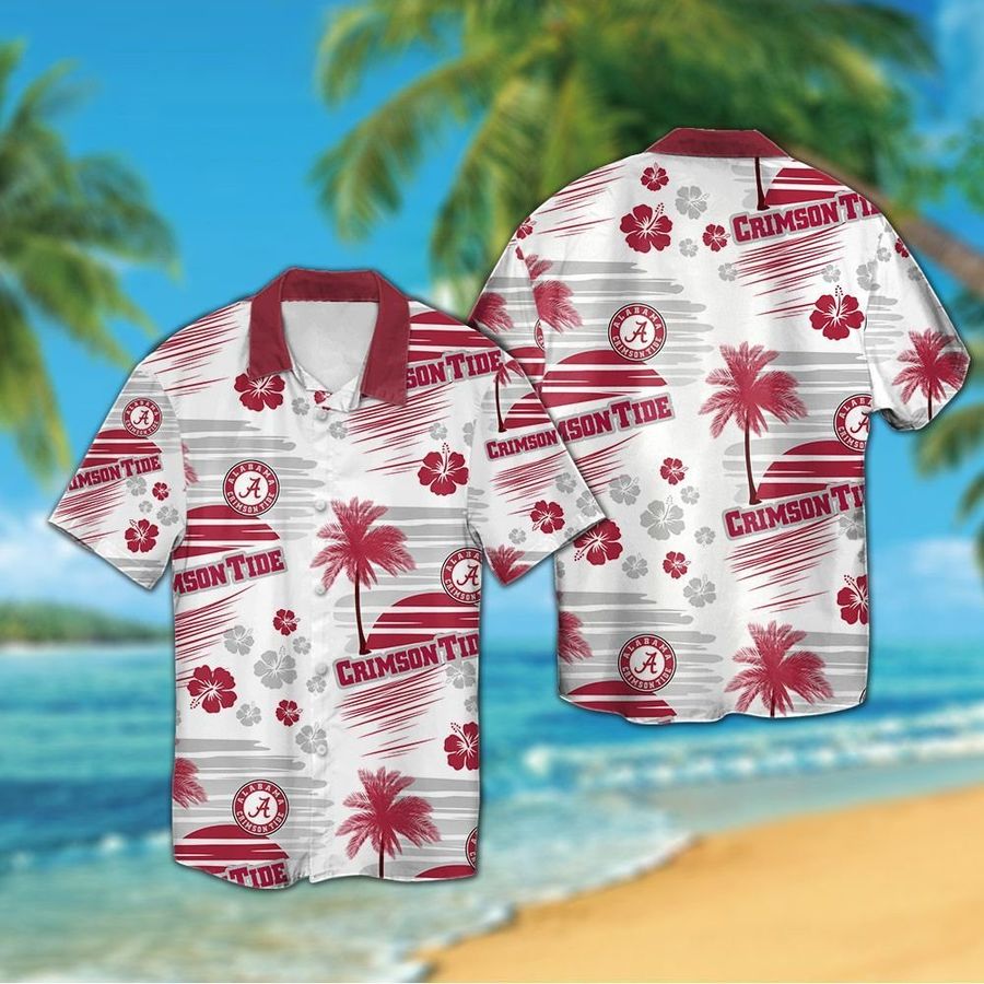Alabama Crimson Tide Short Sleeve Button Up Tropical Aloha Hawaiian Shirts For Men Women