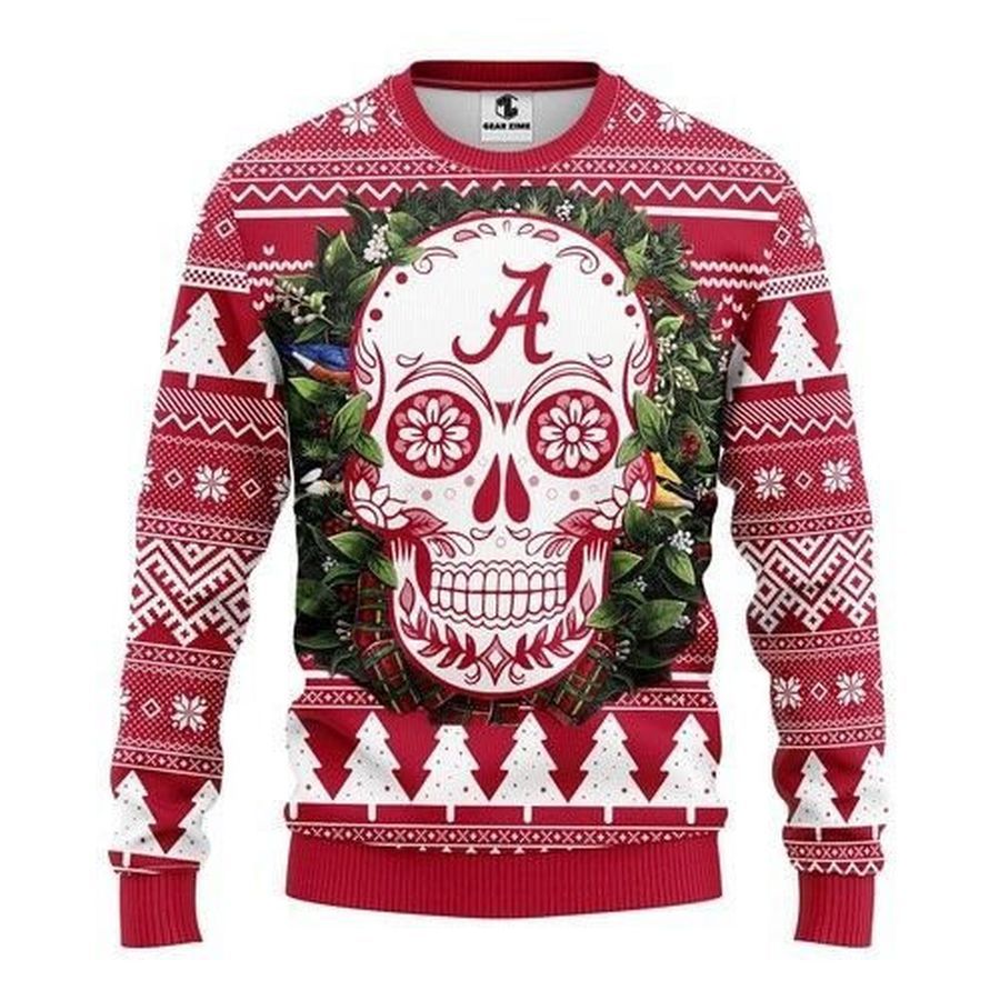 Alabama Crimson Tide Skull Flower Ugly Christmas Sweater All Over