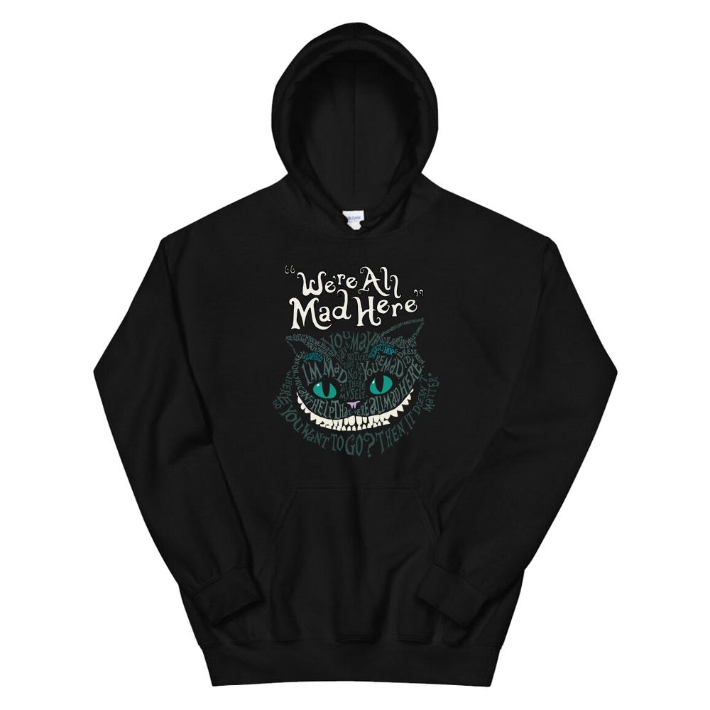 Alice Cheshire Face Cat Were All Mad Here Wonderland Hoodie
