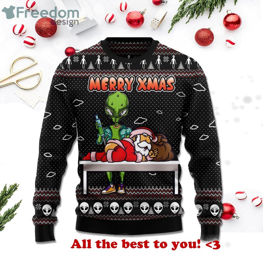 Alien And Santa Merry Xmas Funny 3D Sweater