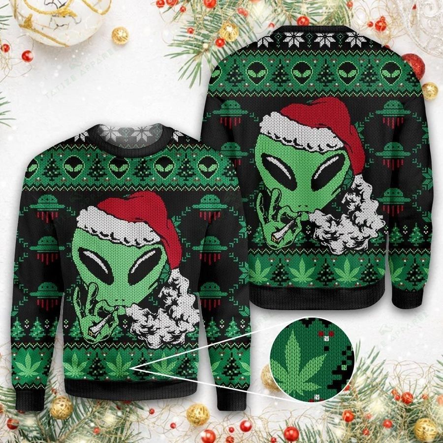 Alien Christmas Ugly Sweater, Alien Christmas Gift, Alien Weed Christmas Shirt