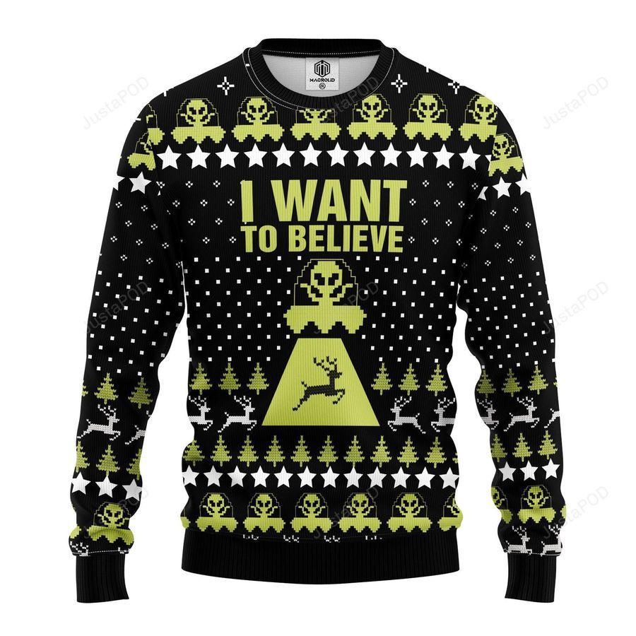Alien I Want To Believe Ugly Christmas Sweater All Over