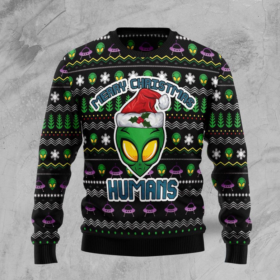 Alien Merry Christmas Humans Ugly Sweater