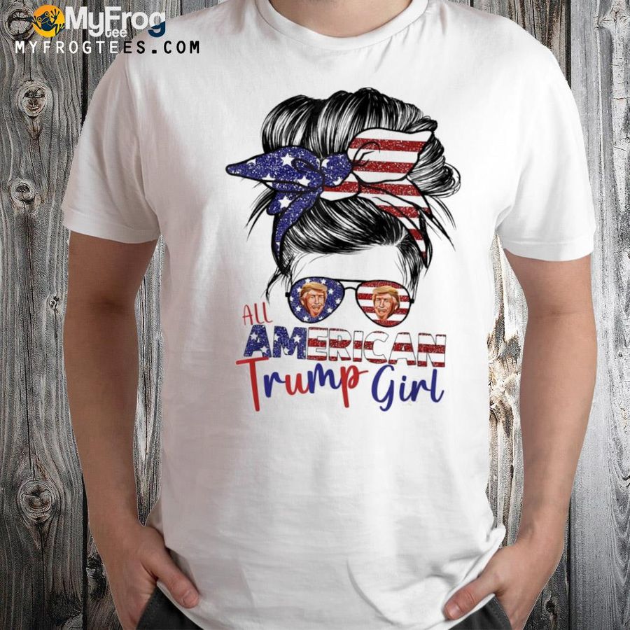 All American Trump girl messy bun usa flag gop vote 2024 shirt