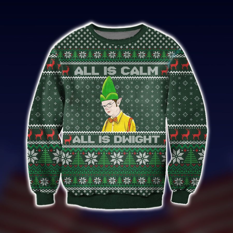All Is Calm All Is Dwight Ugly Christmas Sweater - 781