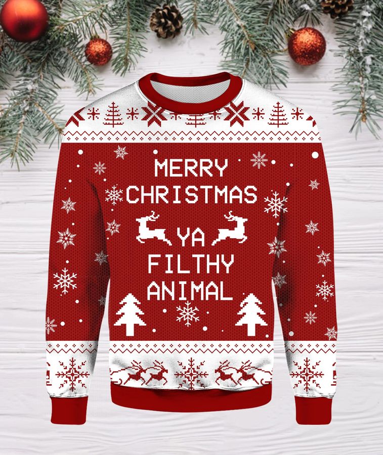 Alone Merry Ya Filthy Animal Movie Quote Home Alone Ugly Christmas Happy Xmas Wool Knitted Sweater