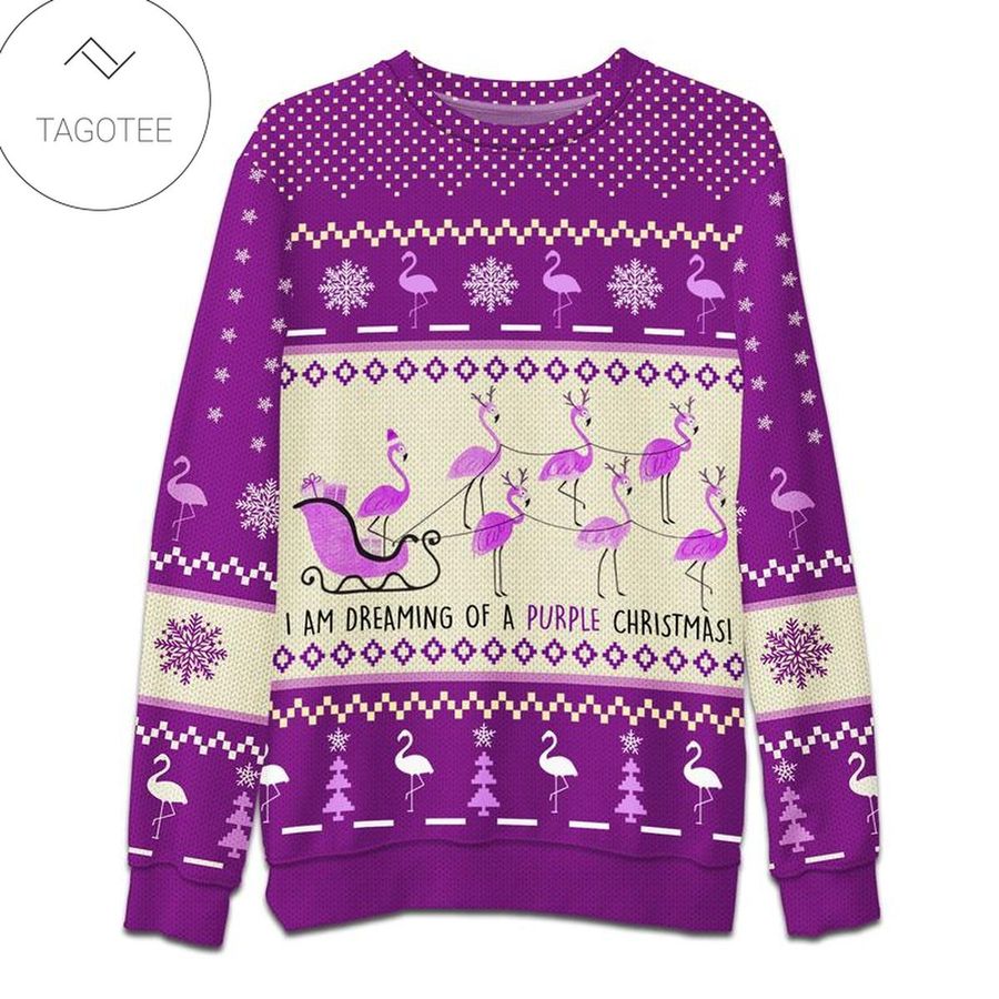 Alzheimer Flamingo I Am Dreaming Of Purple Christmas Ugly Sweater