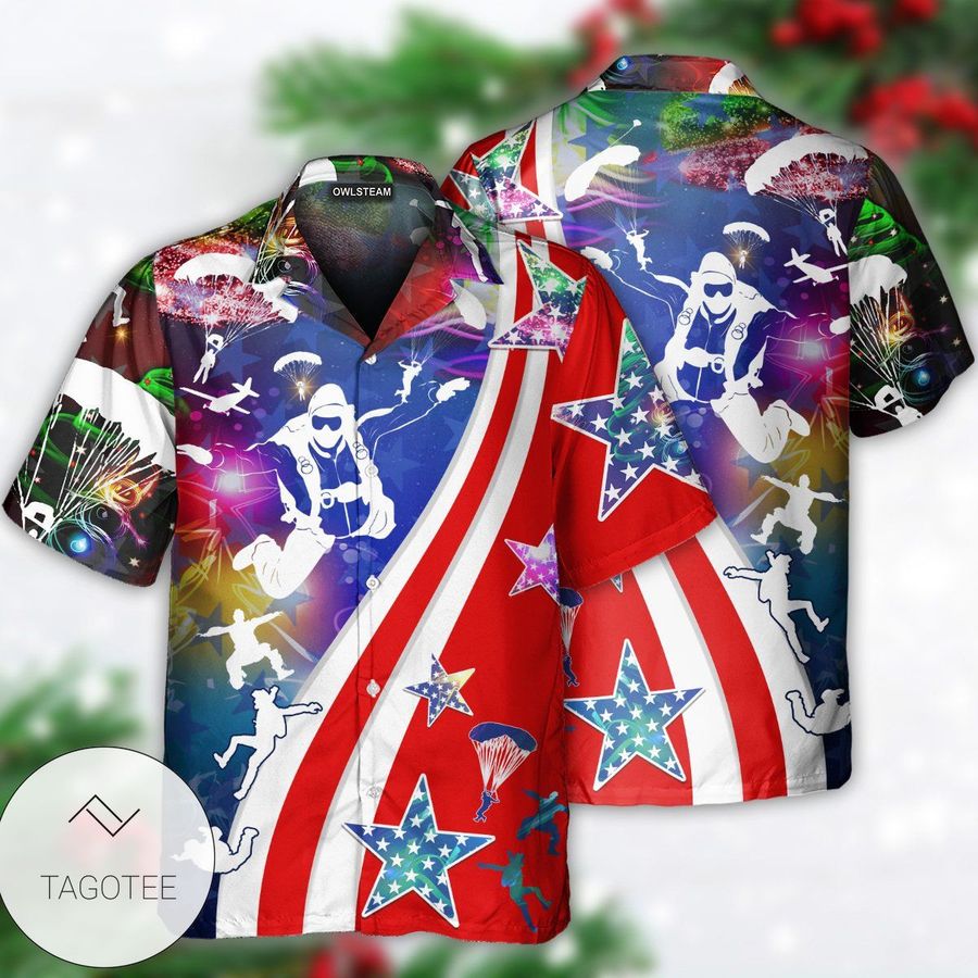 America Parachute Jump Merry Christmas Hawaiian Shirt