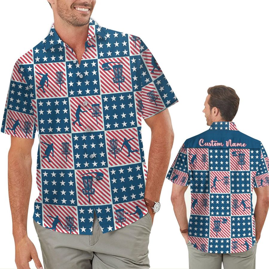 American Flag Disc Golf Players Custom Name Men Hawaiian Aloha Tropical Shirt For Disc Golfers And Sport Lovers In Daily Life