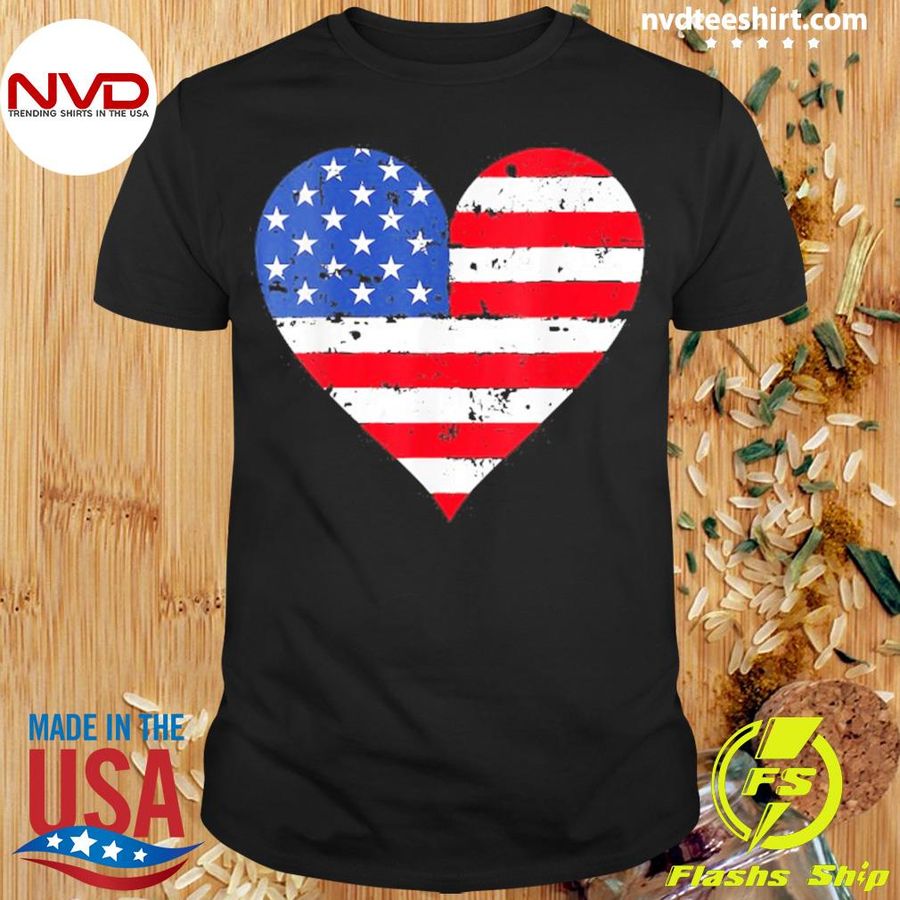 American Flag Heart 4Th Of July Usa Patriotic Pride Shirt