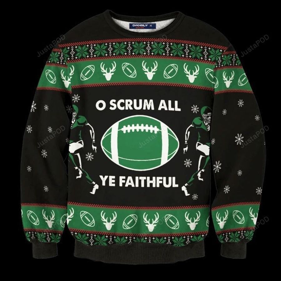 American Football Scrum All Ye Faithful Ugly Christmas Sweater All