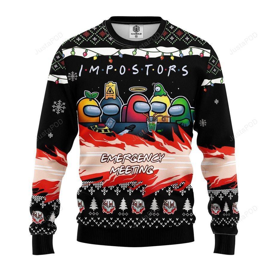 Among Us Imposter Emergency Meeting Ugly Christmas Sweater All Over
