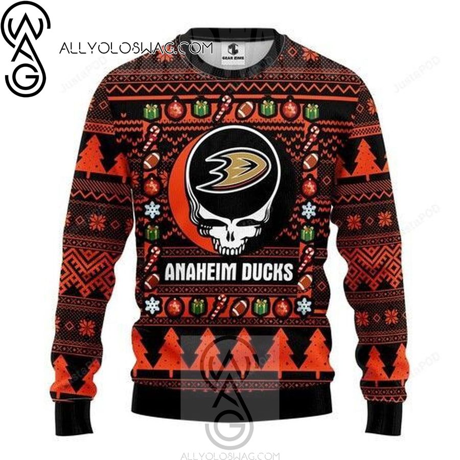 Anaheim Ducks Grateful Dead Rock Band Ugly Christmas Sweater
