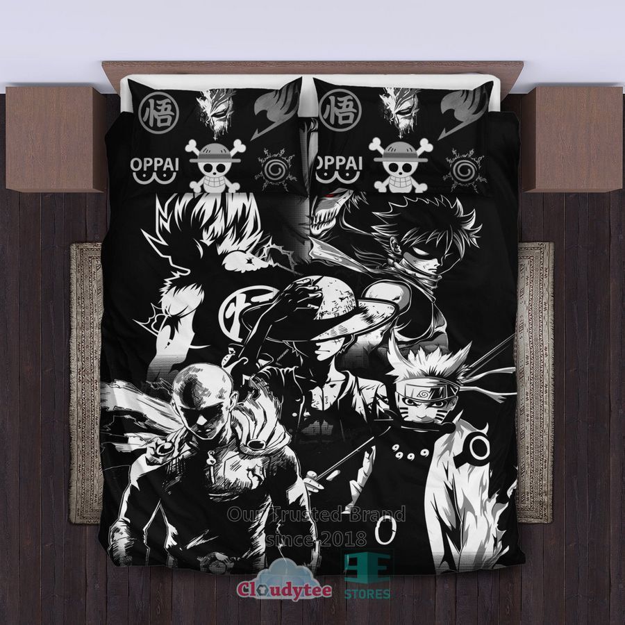 Anime Heroes Characters black white Bedding Set – LIMITED EDITION