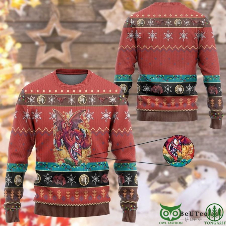 Anime YGO Slifer The Toon Dragon By Kraus Custom Imitation Knitted Ugly Sweater