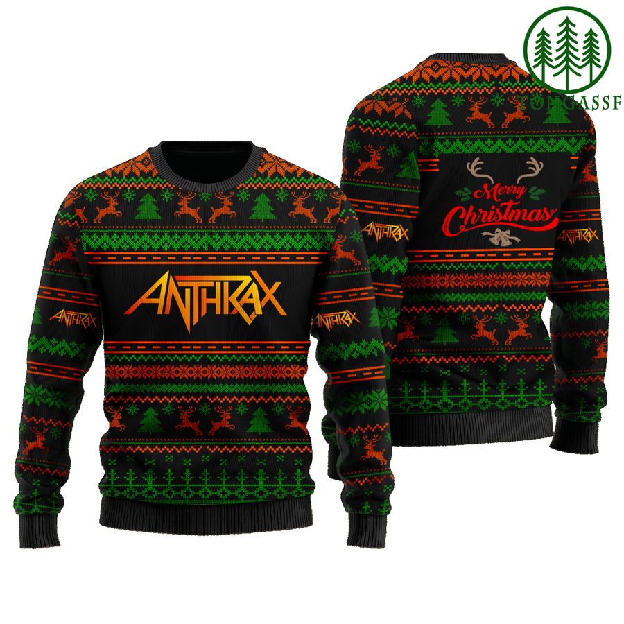 Anthrax orange green reindeer Merry Christmas wool Sweater
