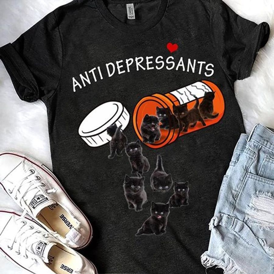 Anti Depressants Black Cat T Shirt Black A8 94vin All Sizes