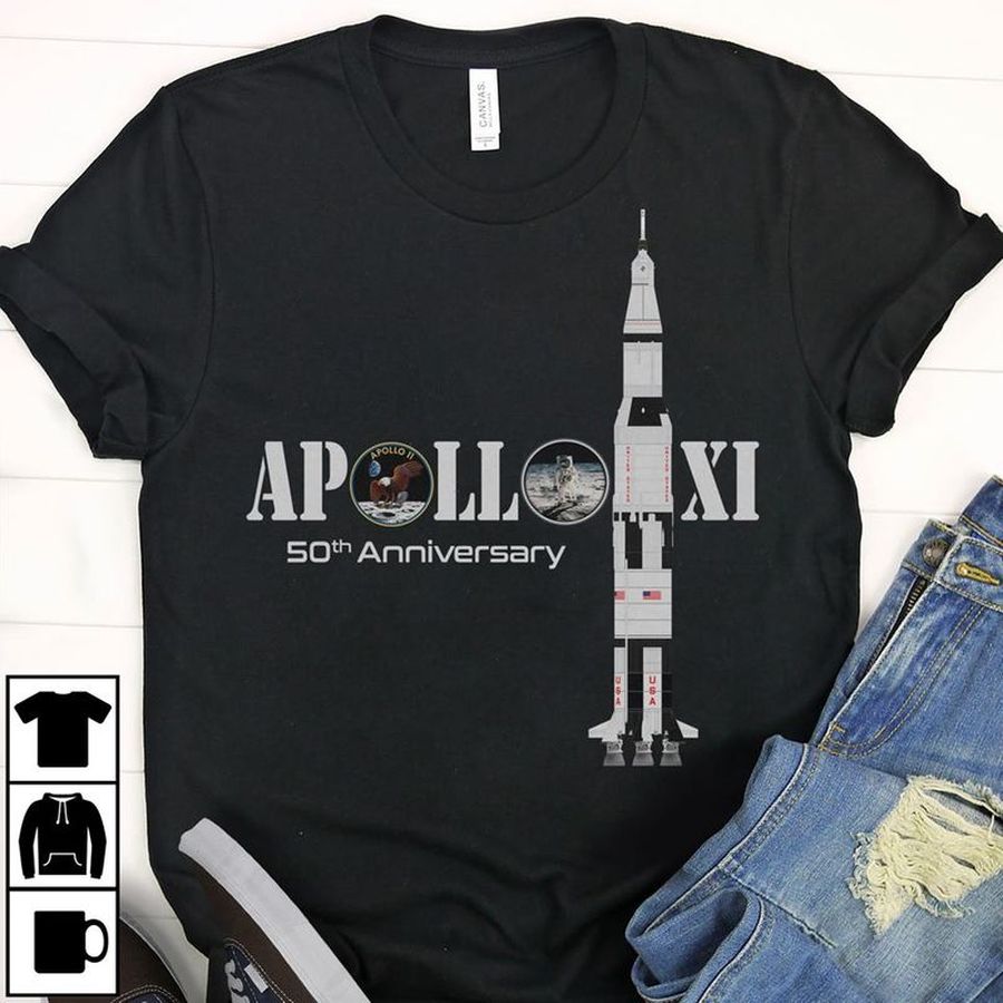 Apollo Xi 50th Anniversary T Shirt Black 9fmgv Size S Up To 5XL