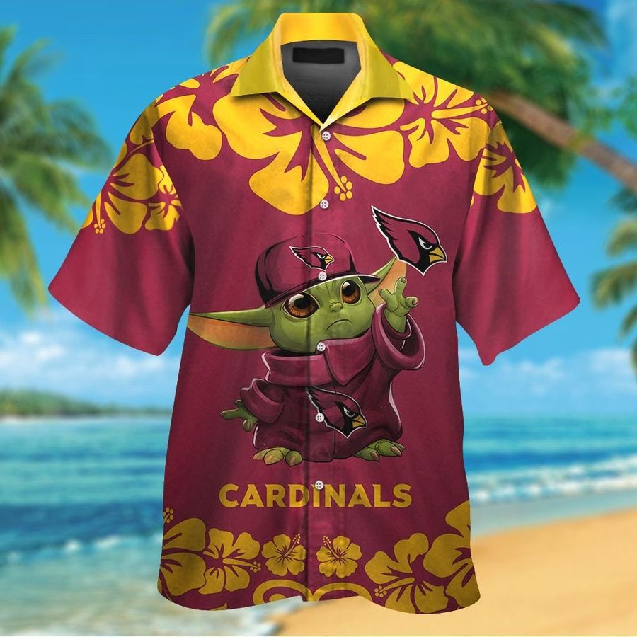 Arizona Cardinals Baby Yoda Short Sleeve Button Up Tropical Aloha Hawaiian Shirts For Men Women