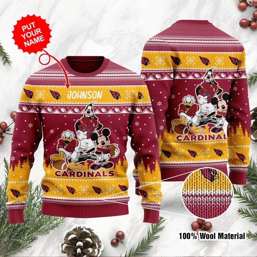 Arizona Cardinals Disney Donald Duck Mickey Mouse Goofy Personalized Ugly Christmas Sweater, Christmas Sweaters, Hoodie, Sweatshirt, Sweater