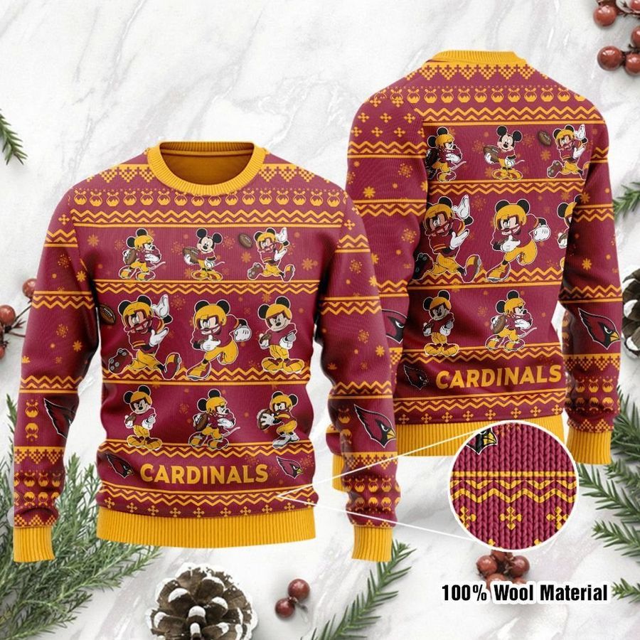 Arizona Cardinals Mickey Mouse Holiday Party Ugly Christmas Sweater Ugly