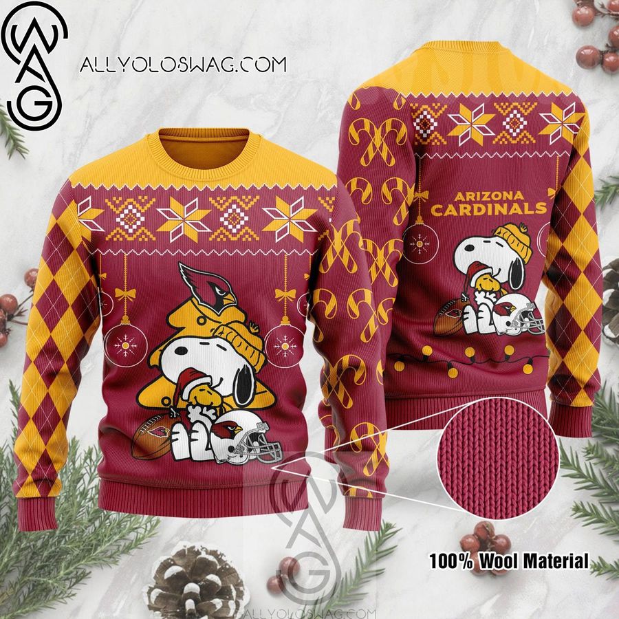 Arizona Cardinals The Peanuts Charlie Brown And Snoopy Holiday Party Ugly Christmas Sweater