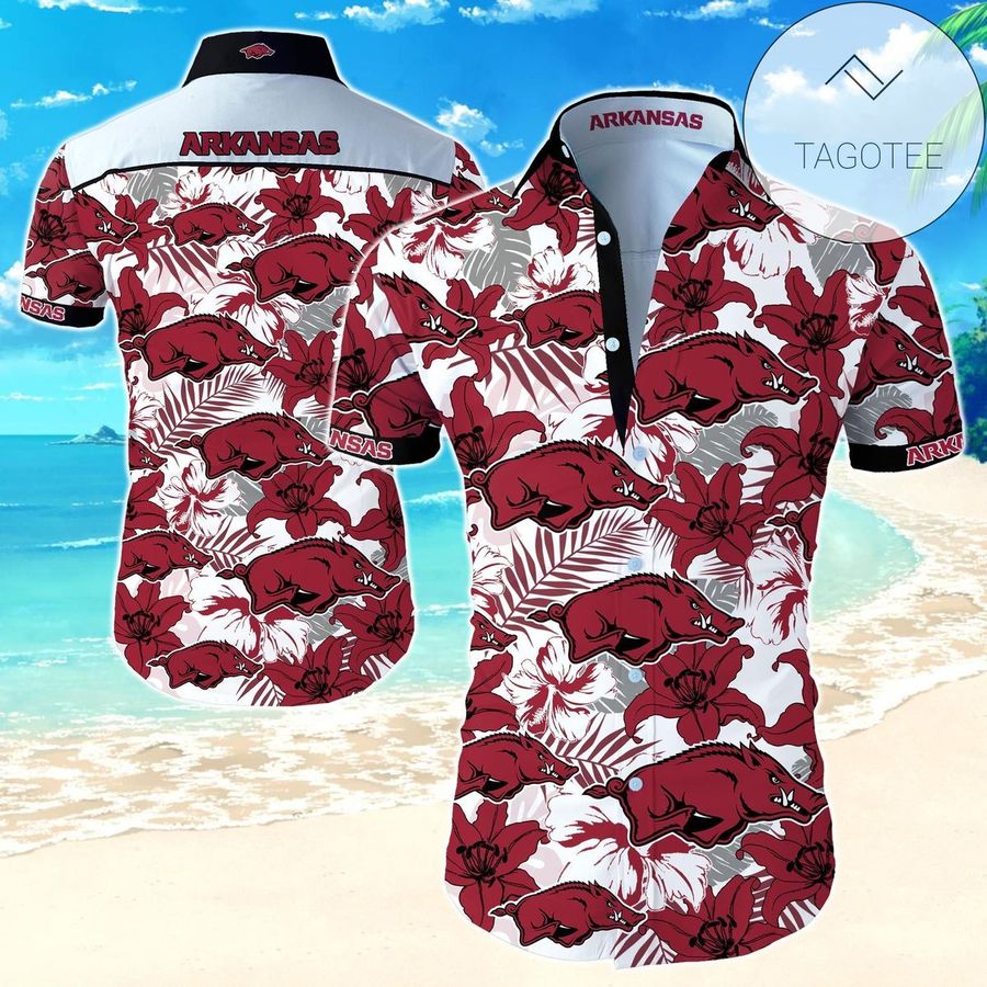Arkansas Razorbacks Authentic Hawaiian Shirt 2022 Summer Button Up Shirt For Men Beach Wear Short Sleeve Authentic Hawaiian Shirt 2022