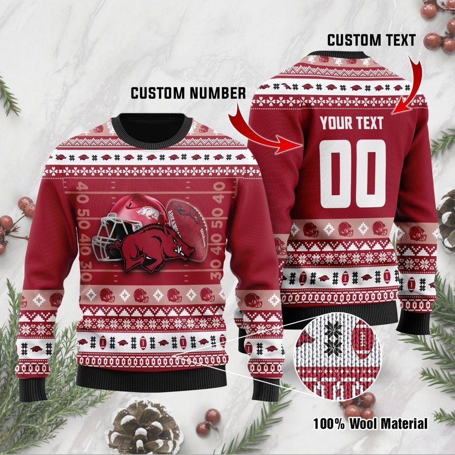 Arkansas Razorbacks Custom Name & Number Personalized Ugly Christmas Sweater, Ugly Sweater, Christmas Sweaters, Hoodie, Sweatshirt, Sweater