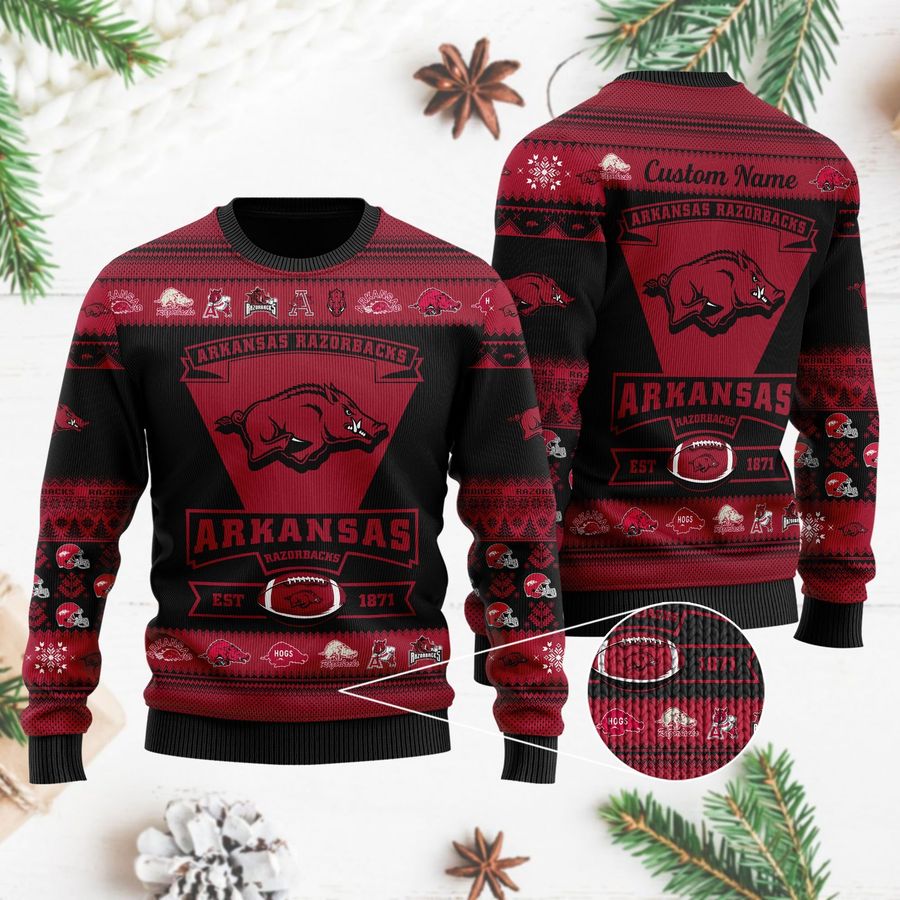 Arkansas Razorbacks Football Team Logo Custom Name Personalized Ugly Christmas Sweater, Ugly Sweater, Christmas Sweaters, Hoodie, Sweatshirt, Sweater