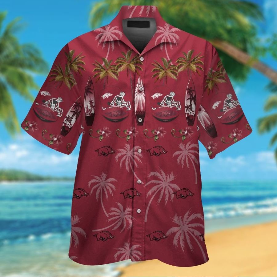 Arkansas Razorbacks Short Sleeve Button Up Tropical Aloha Hawaiian Shirts For Men Women