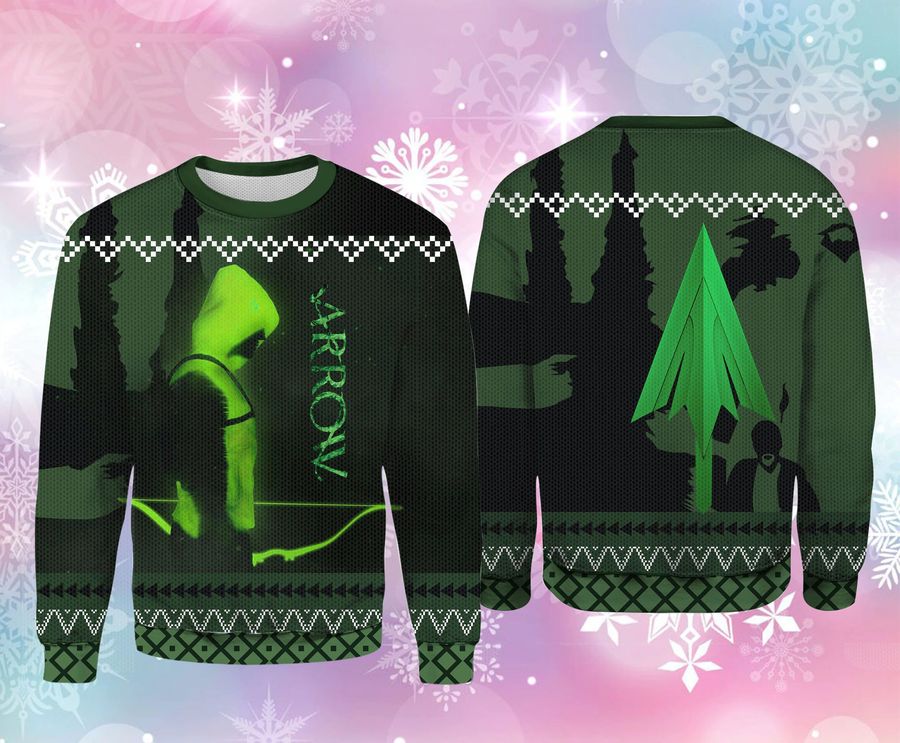 Arrow Ugly Green Arrow Snow Ugly Christmas Happy Xmas Wool Knitted Sweater