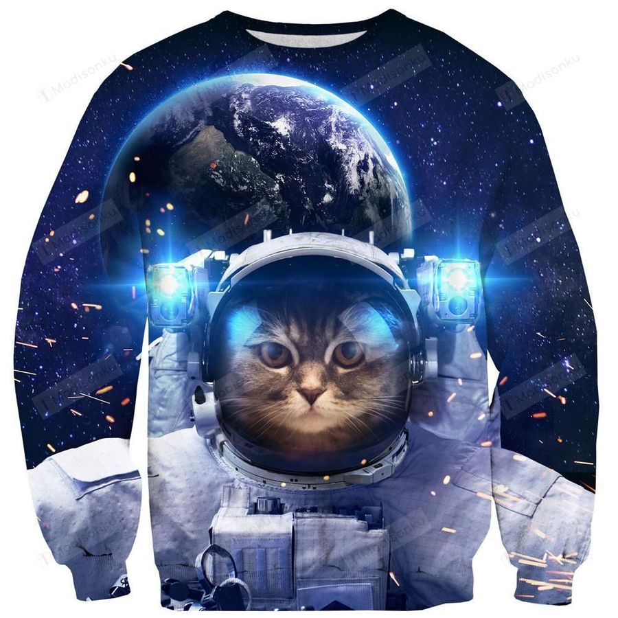 Astronaut Cat Ugly Christmas Sweater, All Over Print Sweatshirt