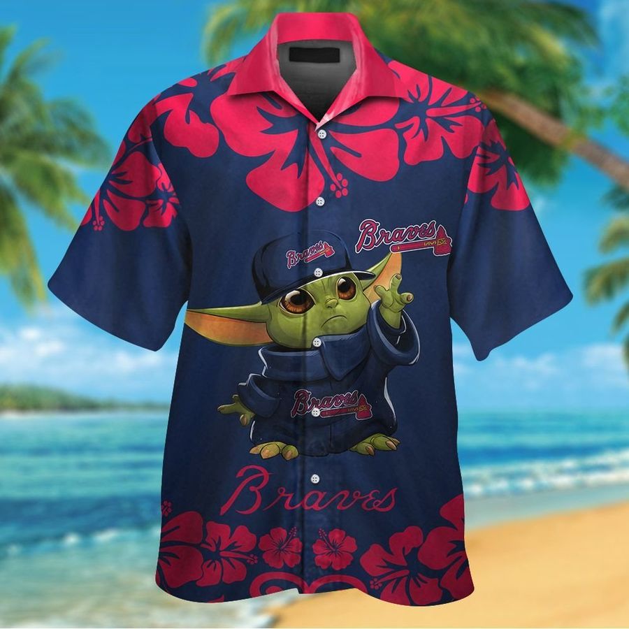 Atlanta Braves Baby Yoda Short Sleeve Button Up Tropical Aloha Hawaiian Shirts For Men Women